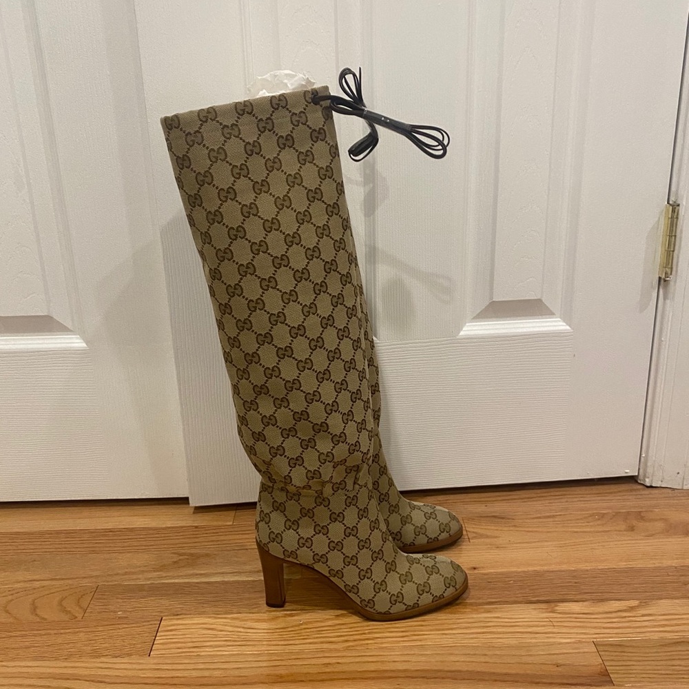 New GUCCI GG canvas mid-heel boot Sz 5.5 - Picture 14 of 16